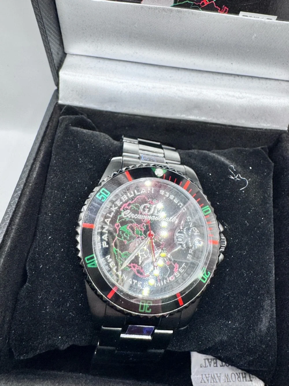 Pan-Alkebulan Circumnavigator Watch Melanated Mindset Black Stainless Steel Box